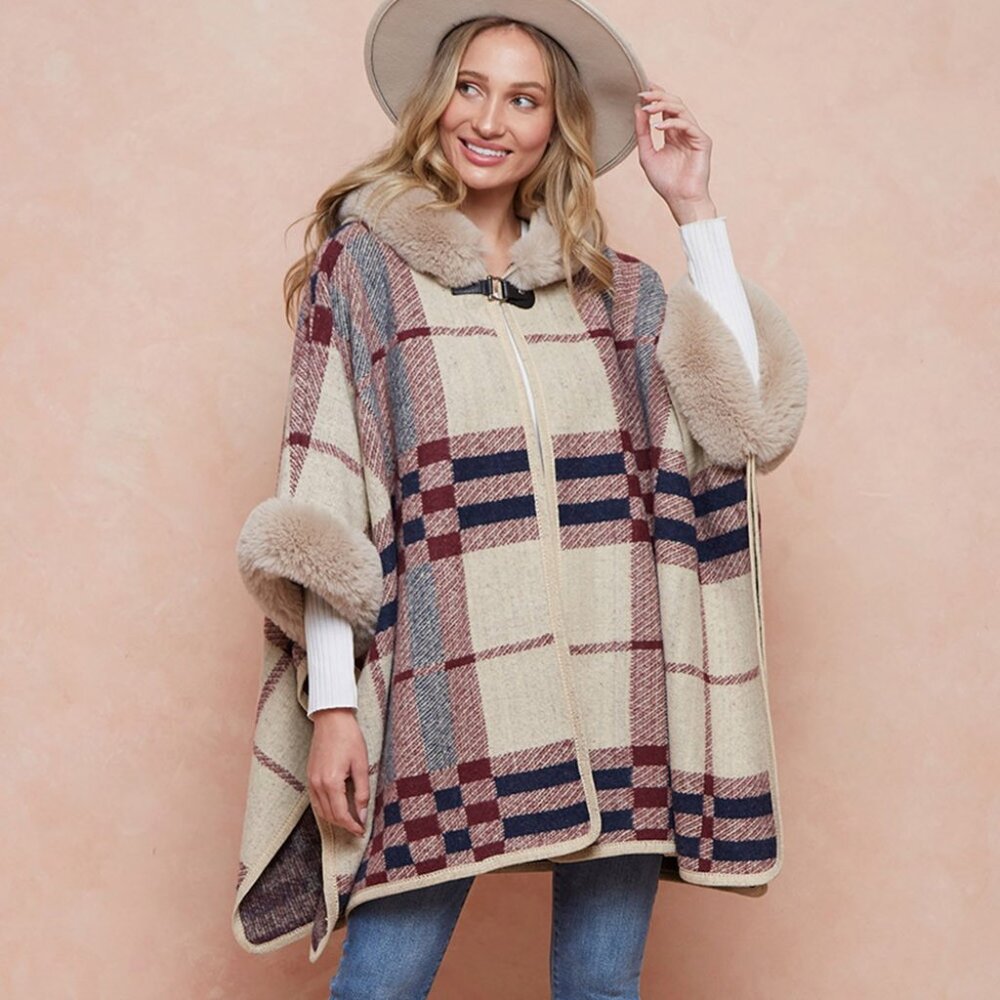 new ON BLUE PONCHO JACKET WRAP beige Aztec tribal western BOHO SM-4X shabby chic